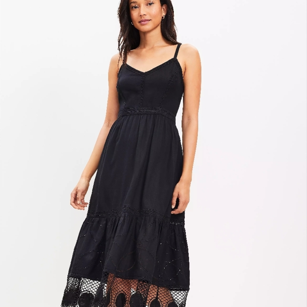 LOFT Petite Lace Trim Strappy Dress NWT